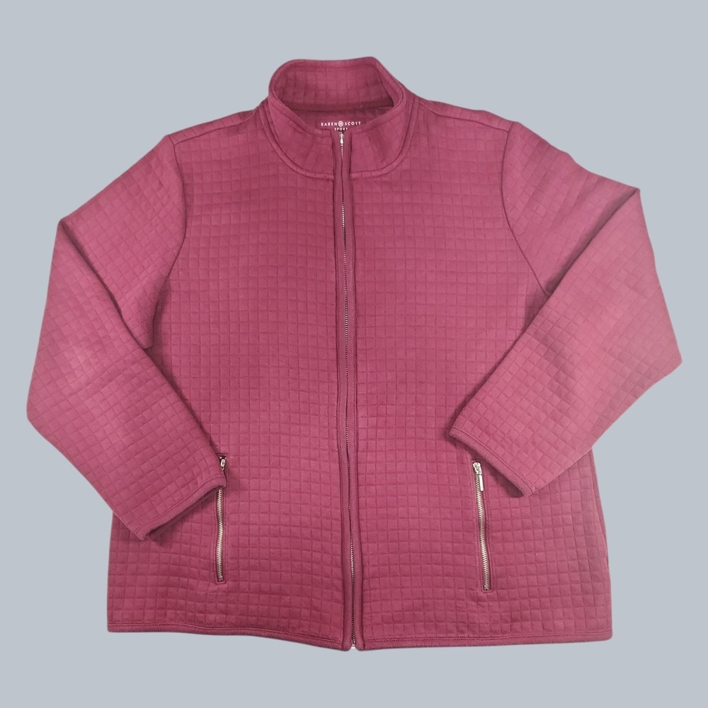 Karen Scott Sport Quilted Full Zip Jacket Burgundy Maroon Women's XL Mock Neck - Picture 1 of 6